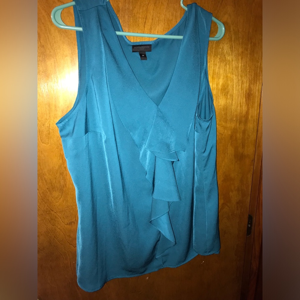 ❤️ Worthington Teal Ruffle V-Neck Sleeveless Blouse Size 2X
